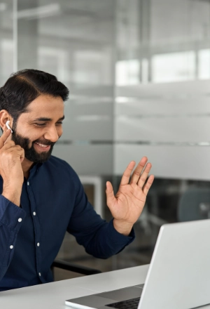 Business man on a video call having ongoing support calls with client