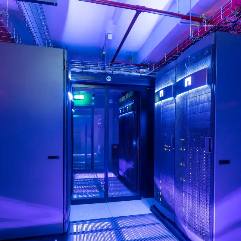 Server room data center with row of server racks